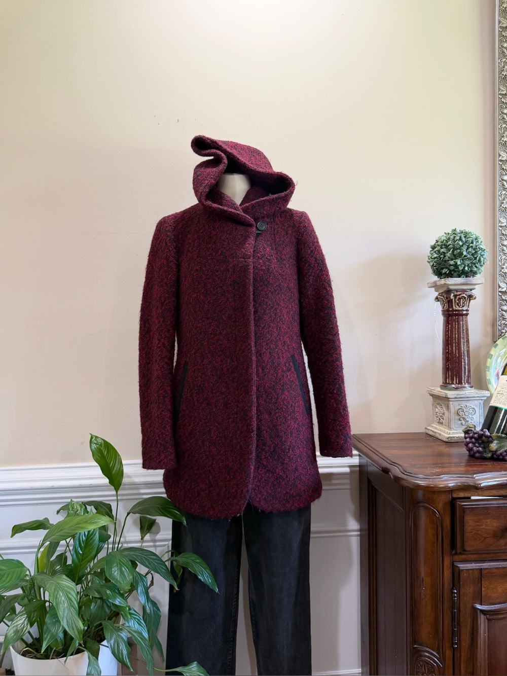 Soia & Kyo Women's Hooded Wool-Blend Coat in Deep Burgundy- Made in Canada